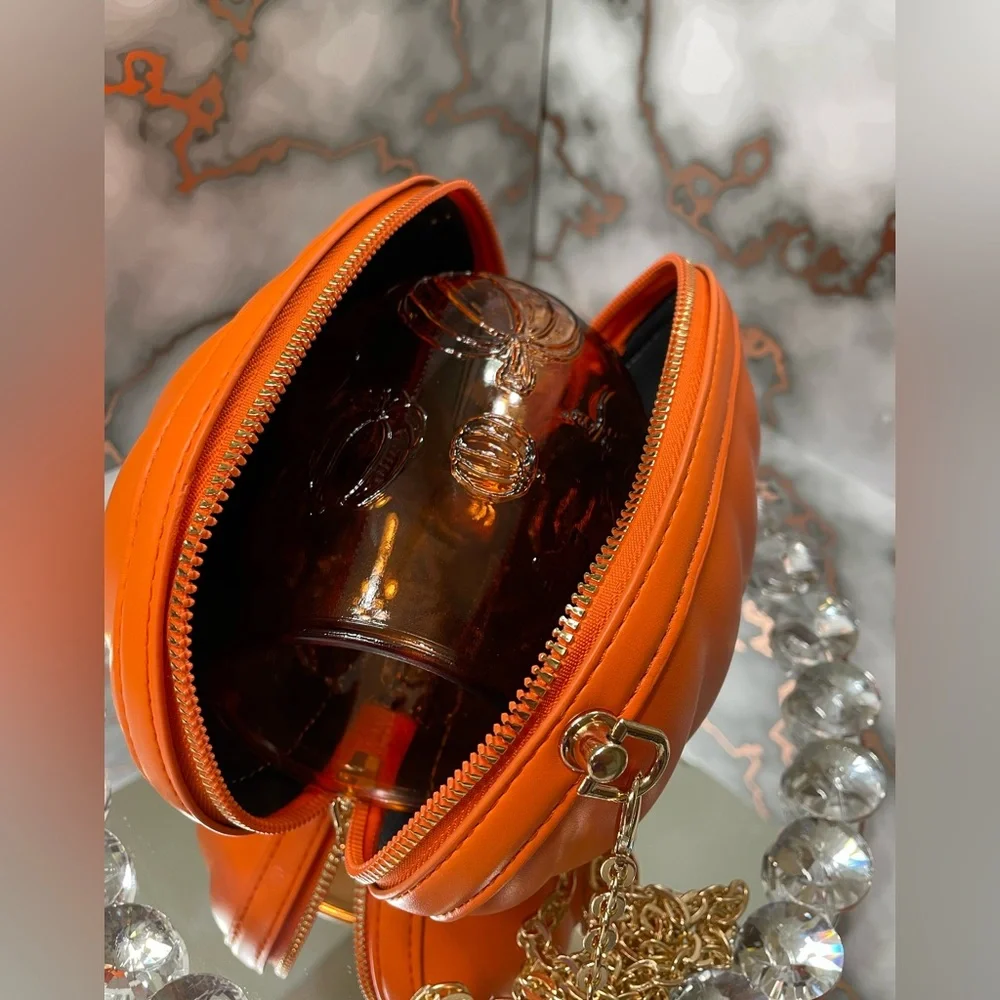NEW 4pc pumpkin themed bundle with orange wine glass, crossbody, dust bag & pin - Picture 14 of 16